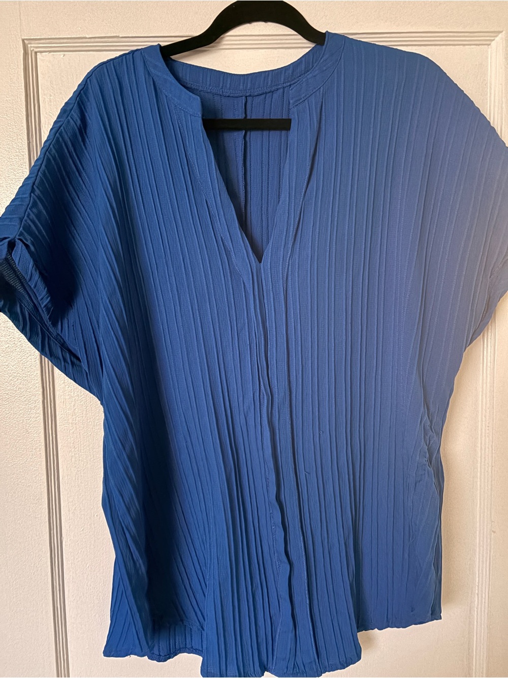 SHEIN Royal Blue Pleated V-Neck Blouse